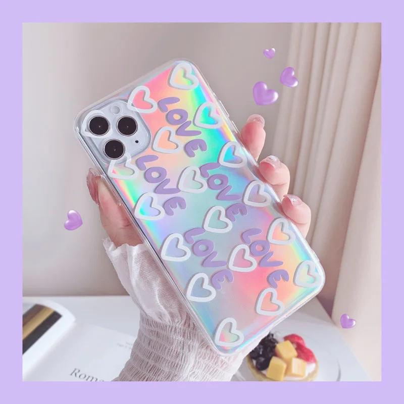 Силиконовый чехол с лазерным сердцем для iphone 11 pro max 7 8 plus x xs xr se 2020 мягкая задняя