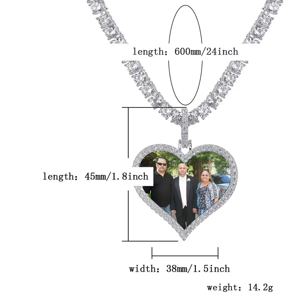 GUCY Heart Custom Made Photo Roundness Solid Back Pendant & Necklace With Tennis Chain Cubic Zircon Men's Hip Hop Jewelry