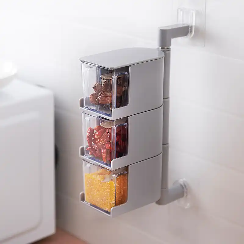 Kitchen Organization Drawer Box Wall Mounted Rotating Salt Pepper Spice Condiment Container Drawer Kitchen Storage /& Organization