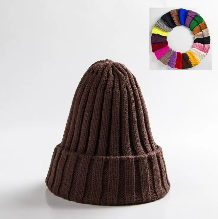 Шапка унисекс из смесового хлопка, однотонные теплые мягкие вязаные шапки в стиле хип-хоп, мужские зимние шапки, женские шапки Skullies Beanies для девочек - Цвет: coffee