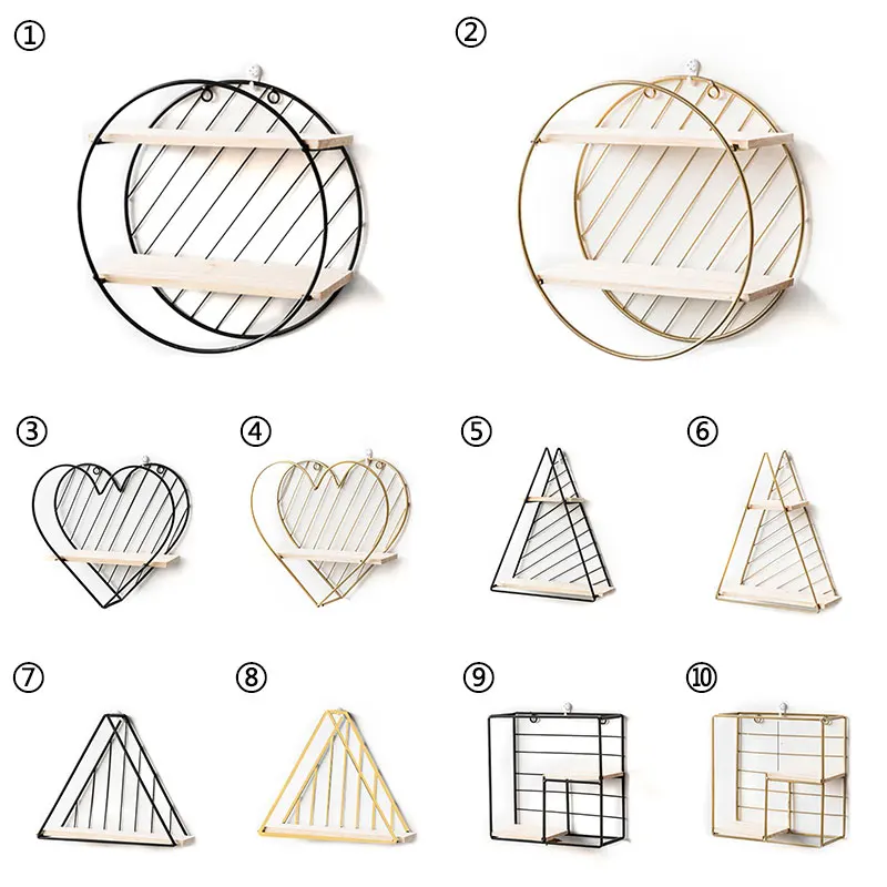 Günstige Holz Eisen Kunst Regal Nordic Stil Moderne Hexagon Lagerung Rack Wand Hängende Art Startseite Organizer Geometrische Figur Kunst Dekoration