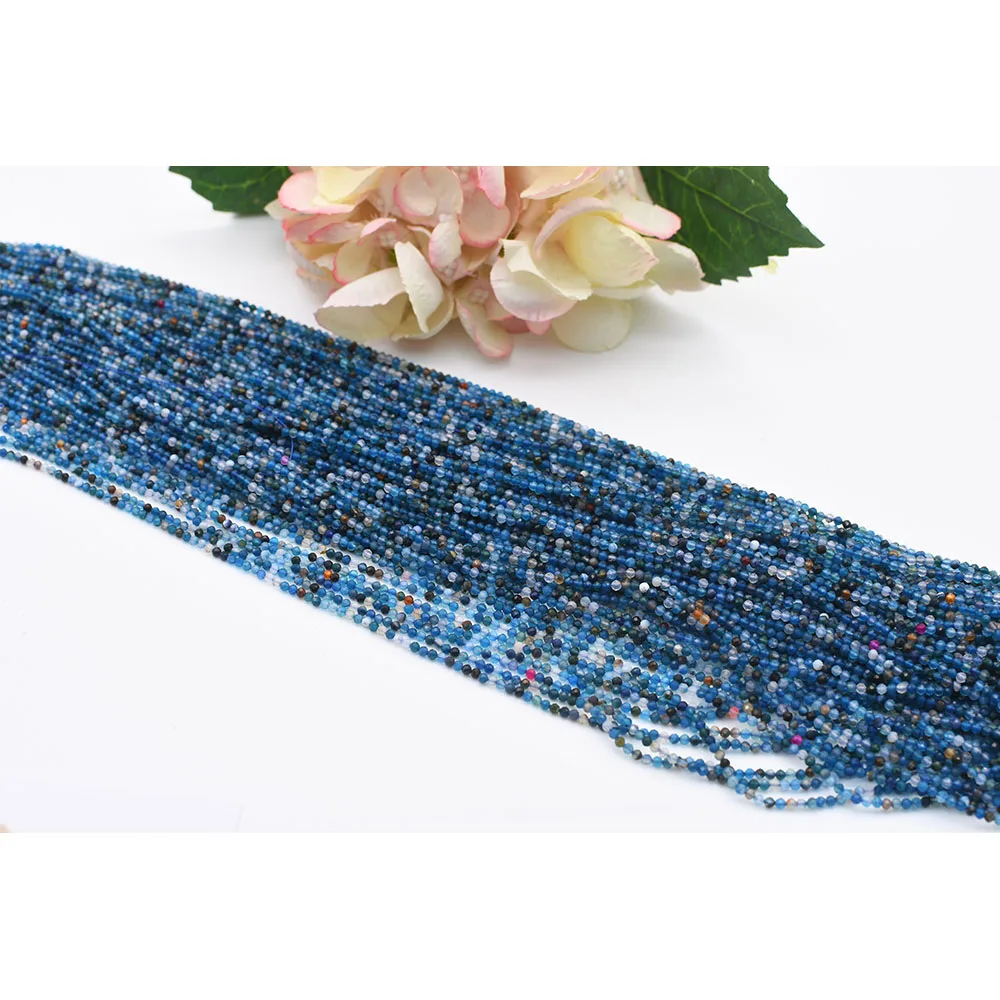 

2mm Natural Faceted blue agate Round stone beads For DIY Bracelet Necklace Jewelry Making Strand 15"