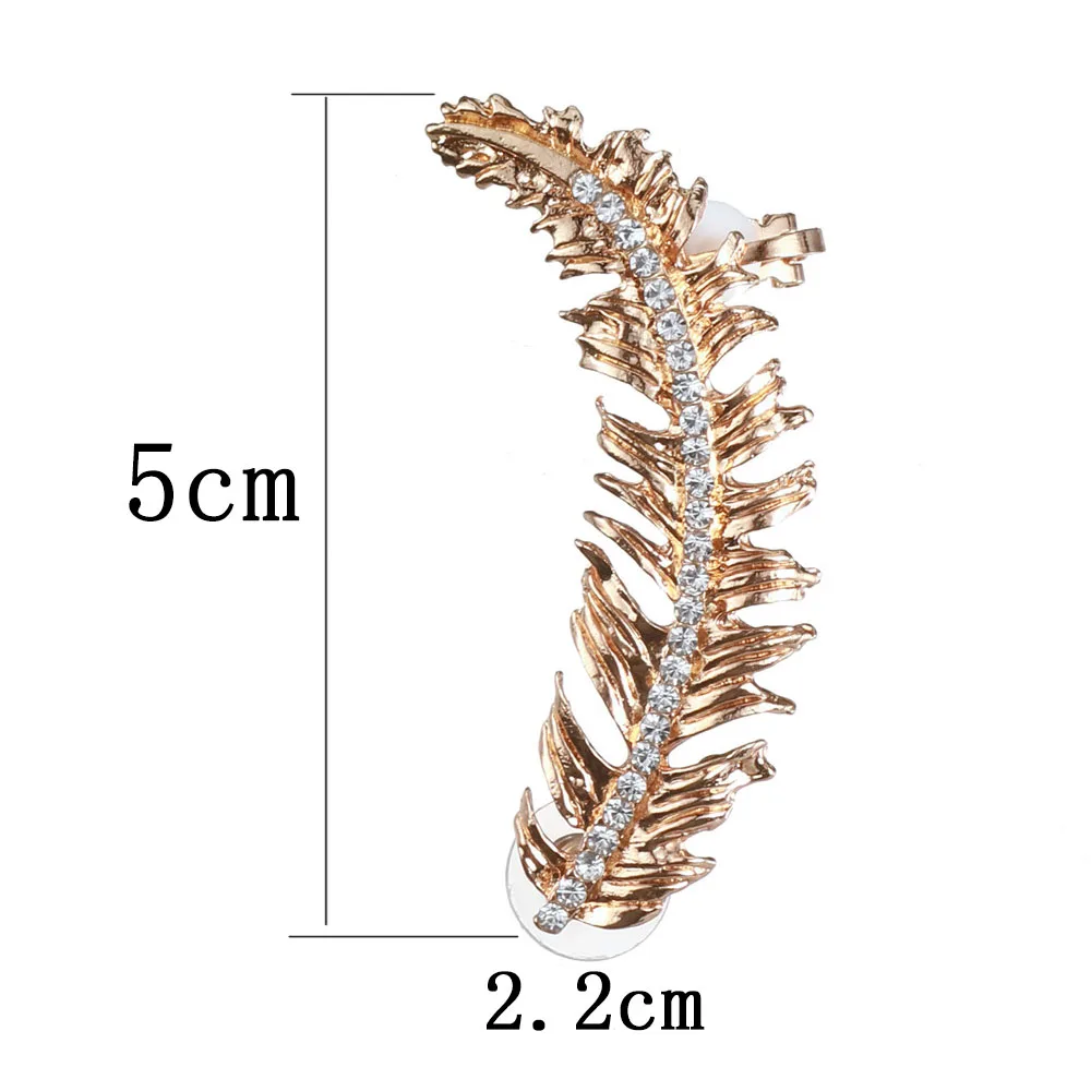 Новая мода Featehr ухо манжеты серьги золотистого цвета Сплав Кристалл перо клипсы для женщин ухо Панк ювелирные изделия подарок