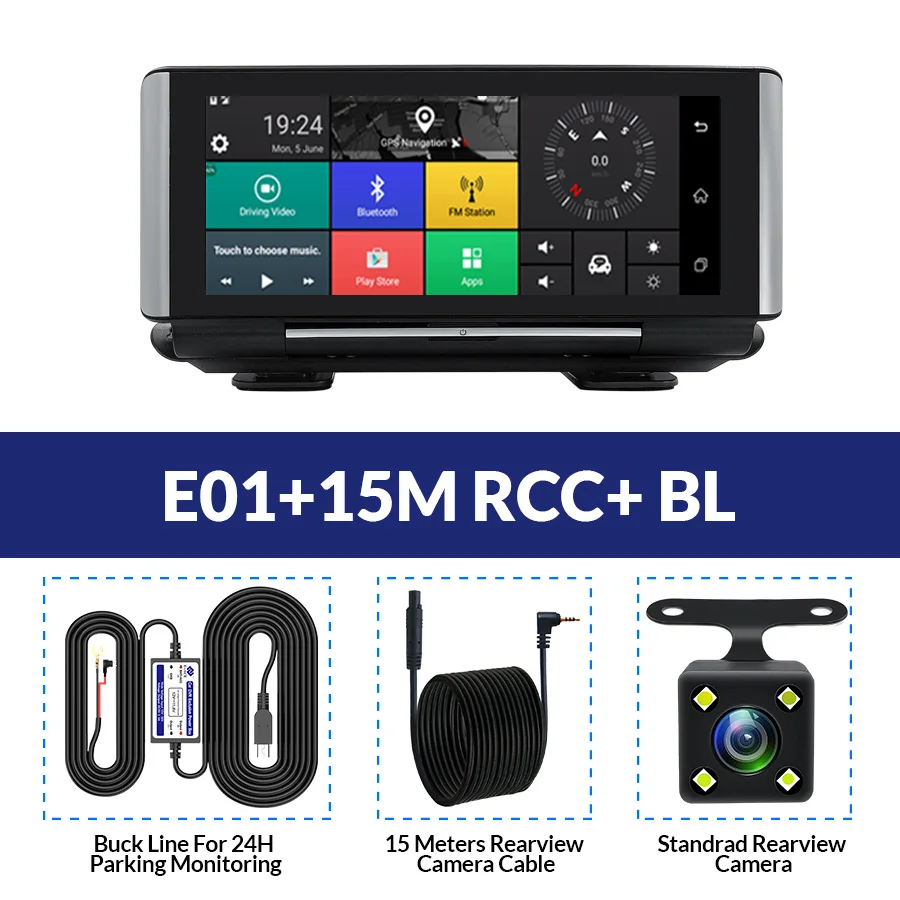 E-ACE видеорегистраторы для автомобиля 7,0 дюймов gps навигация 4G Android навигатор регистратор FHD 1080P видео регистратор Wifi Bluetooth ADAS авто видеорегистратор - Название цвета: E01-15M RCC-BL