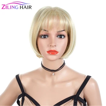 

synthetic short natural straight blond bob wigs with bangs for women blonde women's cosplay bang wig Ziling hair