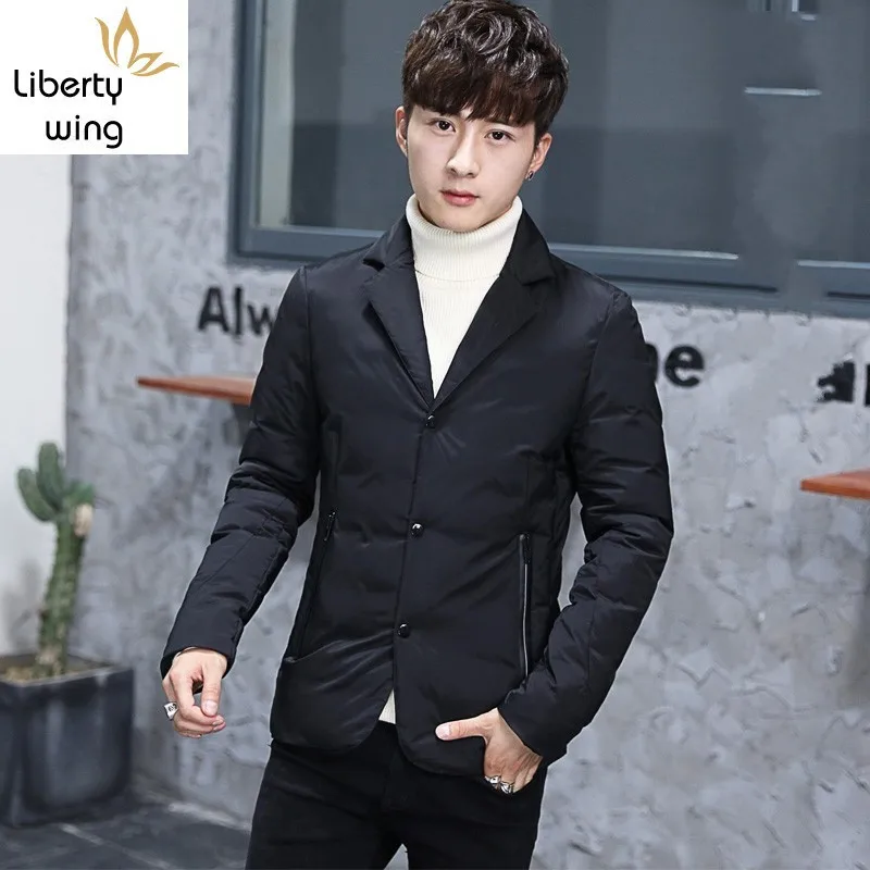 

Winter Mens Warm Padded Parka Single Breasted Business Man Office Work Slim Fit Outwear Coat Casual Ultra-light Short Parkas 4XL