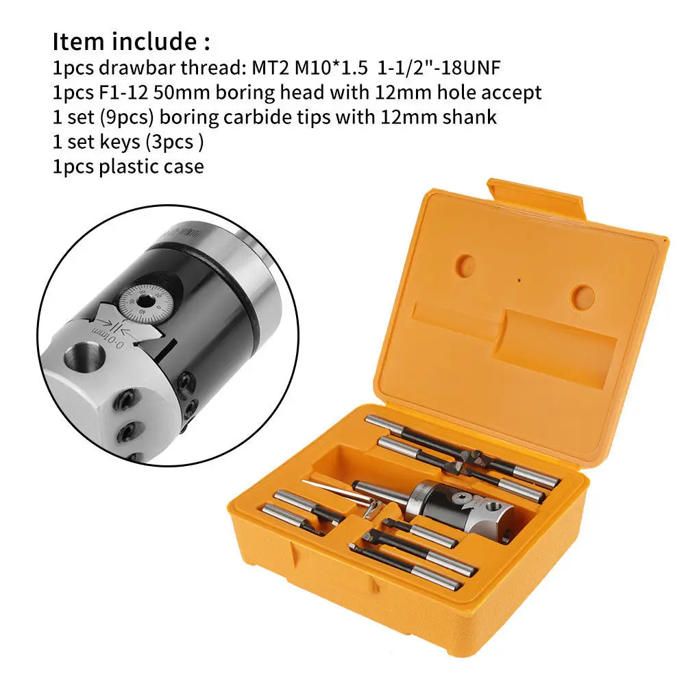 

F1-MT2 Fine Boring Bar Head M10x1.5 Coated High Speed Steel Tools W/ Wrenches