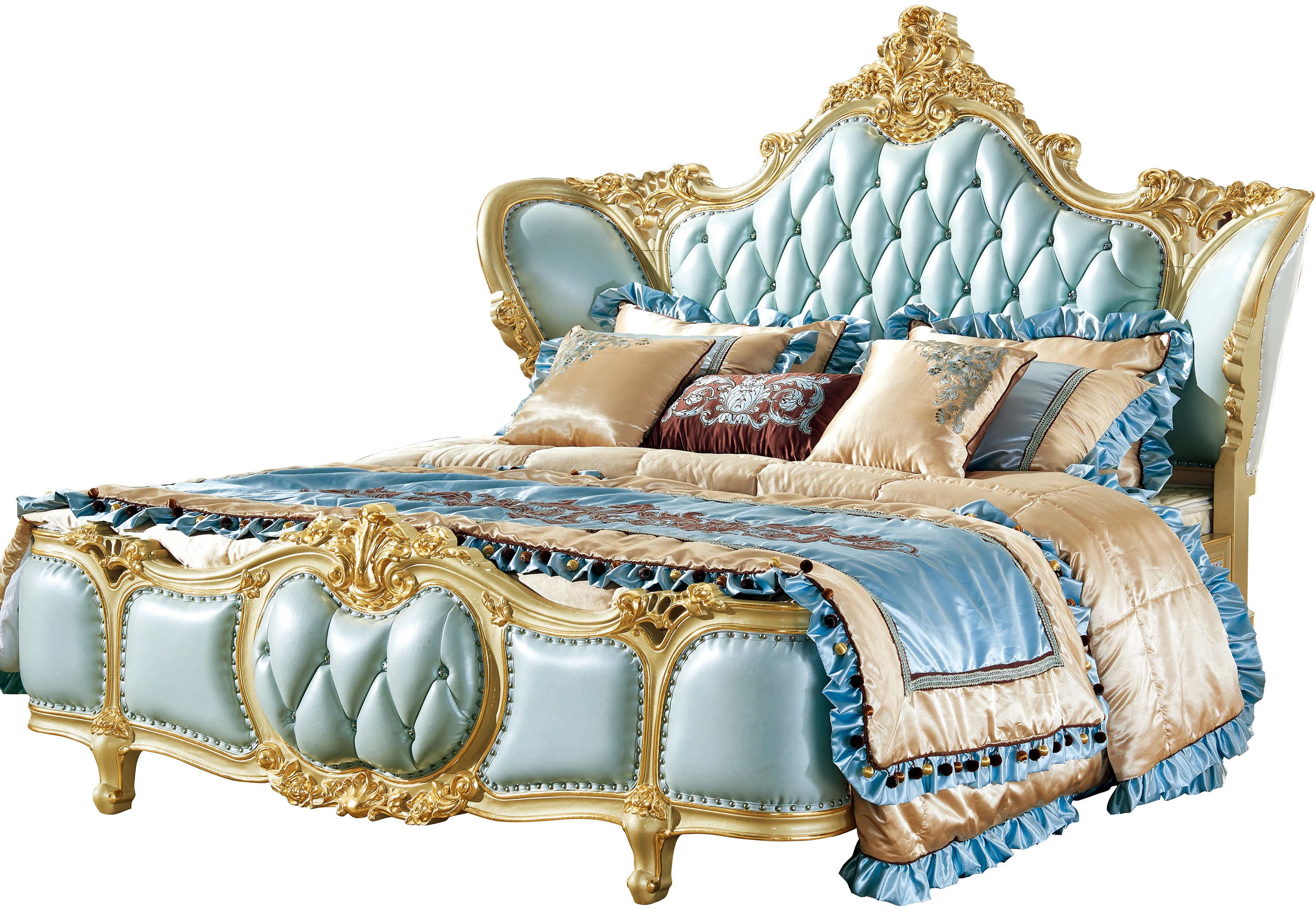 Роскошный Королевский классический стиль мебель для спальни|leather bed|modern bedroom