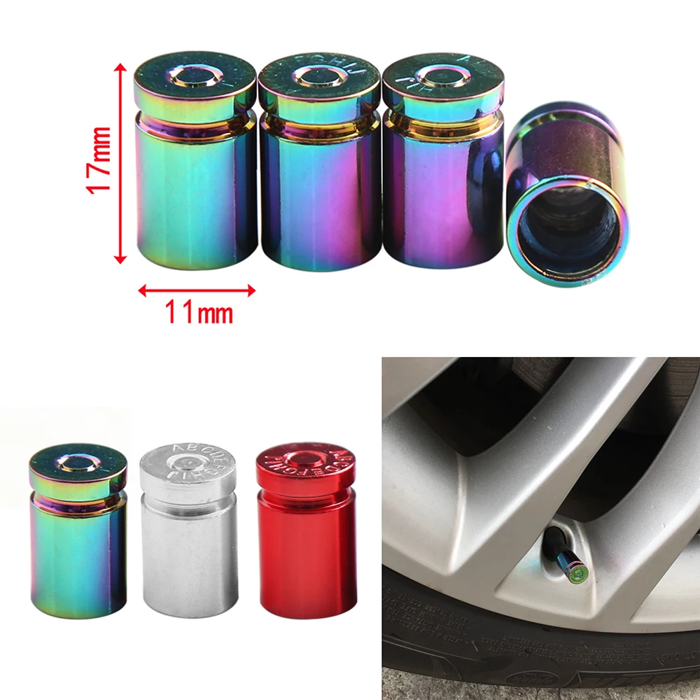 4 X Neo Chrome Rainbow Metal Bullet Valve Stem Caps Wheel Alloy Tyre Dust Cover 