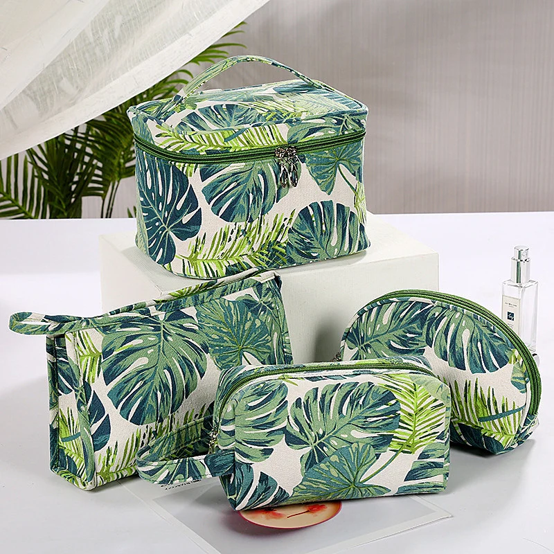 

New Woman Makeup Bag Green Leaves Cosmetic Bag Waterproof Printing Turtle Leaf Toilet Organizer Fashion Custom Style for Travel