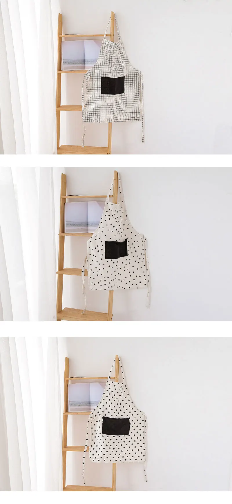 Polka Dot Striped Cotton and Linen Simple Large Apron 5
