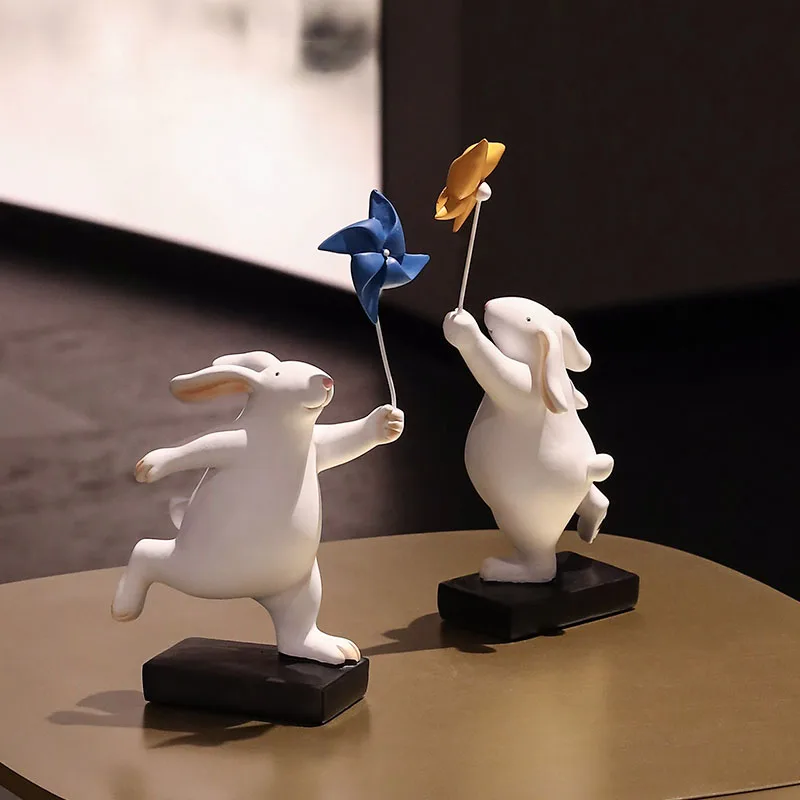 

Nordic Style Resin Rabbit Sculpture Ornaments Living Room Bedroom Desktop Animal Model Statues Crafts Home Decoration Accessorie
