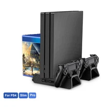 Вертикальная подставка для PS4/PS4 Slim/PS4 Pro, светодиодный охлаждающий вентилятор, зарядное устройство для двух контроллеров SONY Playstation 4, охладитель
