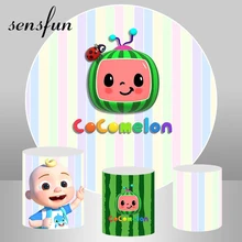 Round Circle Cocomelon Theme Photography Backdrops Colorful Striped Baby 1st Birthday Party Backgrounds For Photo Studio