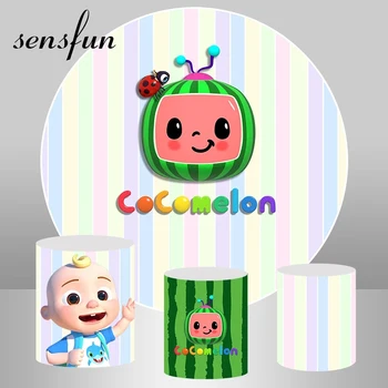 

Round Circle Cocomelon Theme Photography Backdrops Colorful Striped Baby 1st Birthday Party Backgrounds For Photo Studio