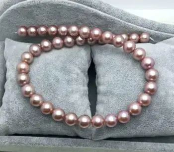 

Huge 10-11mm natural south sea genuine deep purple pink pearl necklace 18"