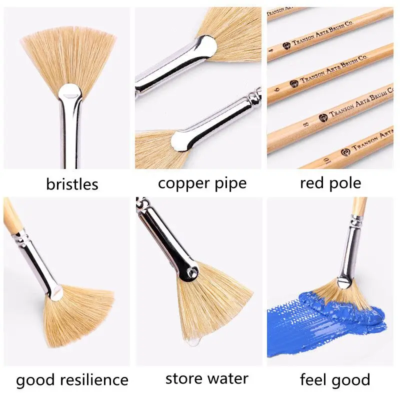 Set 9 Pennelli A Ventaglio Per Pittura - Nylon, Manico Lungo In Faggio, Dimensioni Da #0 A #16, Per Acrilico E Acquerello
