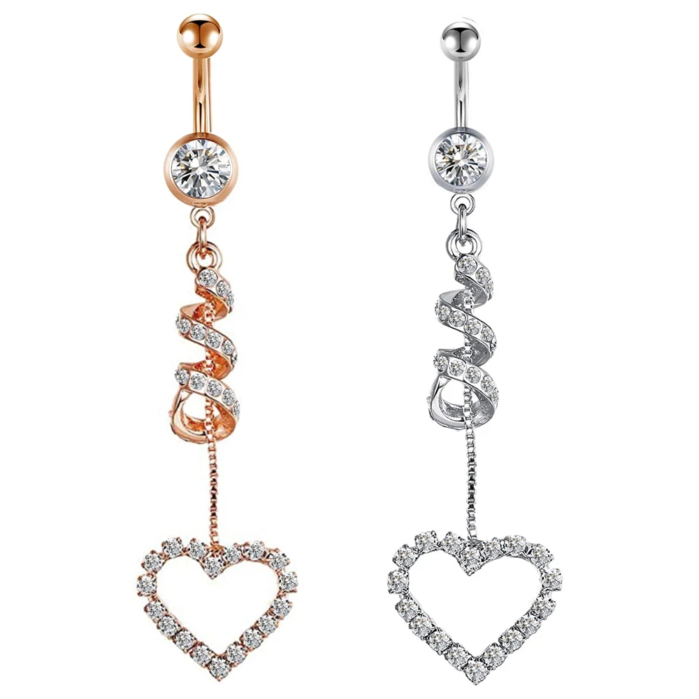 

JUNLOWPY Long Heart Fashion High Quality Surgical Steel Navel Piercing Belly Button Rings Belly Piercing Body Jewelry Drop Ship