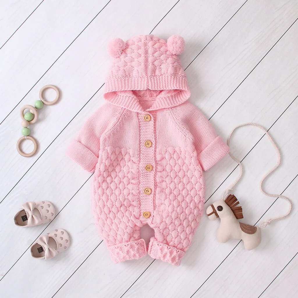 Одежда для малышей; Однотонный плотный комбинезон с капюшоном; Одежда для новорожденных; однобортная зимняя одежда с длинными рукавами для новорожденных; Bebek Giyim