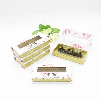 

Pink Marble Effect White Mink Lash Cases Gold Glitter Inside Box Custom Lashbox Packaging Luxury Crisscross 25mm 5D Mink Eyelash