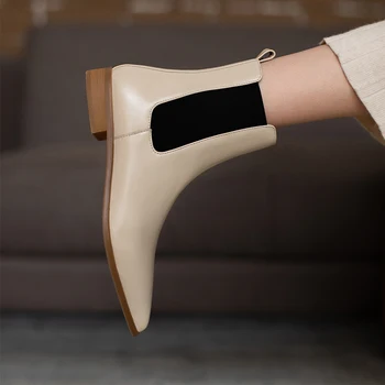 

Elegant 2020 Women Genuine Leather Ankle Boots New Arrival Thick low Heels Pumps Autumn Party Working Shoes Woman