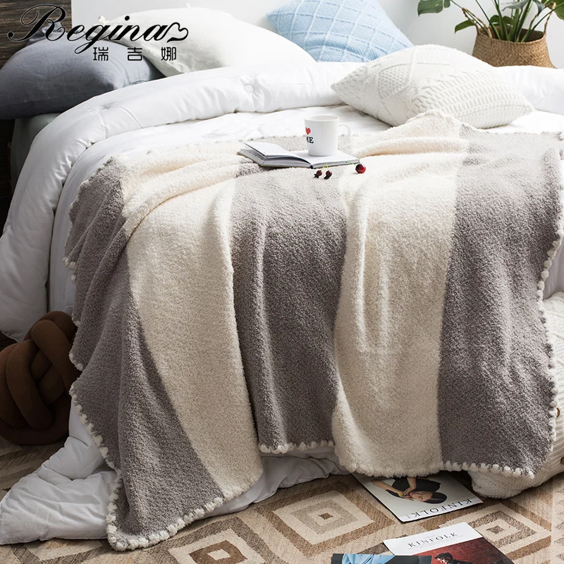 REGINA Brand Hairy Color Plaid Blanket Throw Cozy Microfiber Wearable
