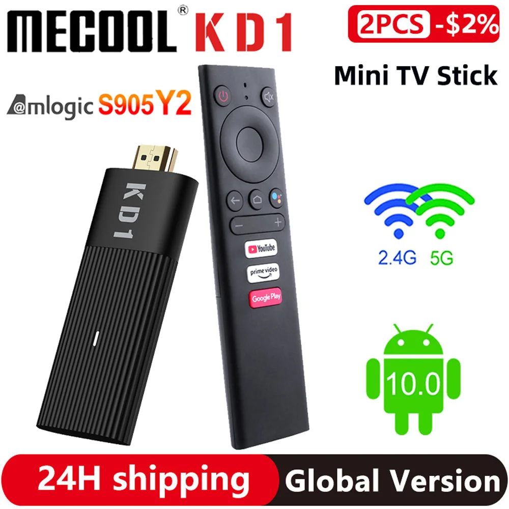 Original Mecool KD1 TV Stick Amlogic S905Y2 Smart TV Box Android 10 2GB 16GB Google Certified 1080P 4K 2.4G&5G Wifi BT TV Dongle