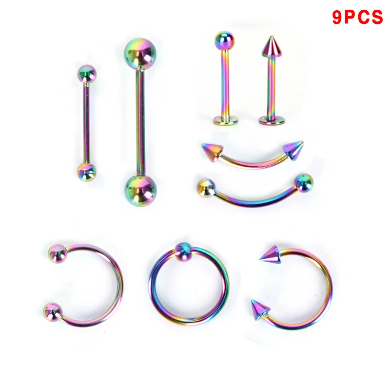 9Pcs/set Body Piercing Stainless Steel Eyebrow Lip Nose Jewellery Tongue Tragus Labret Bar Rings | Украшения и аксессуары
