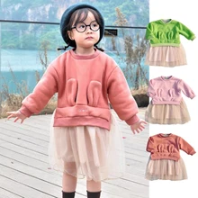 Горячая Демисезонный Повседневное Сетчатое платье Детская одежда для девочек с заячьими ушками, с длинными рукавами в стиле пэчворк для маленьких принцесс, сетчатые платья 1 8