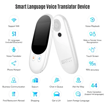 

Smart Language Voice Translator Device Translation 51 Languages 2.4 Inch TouchScreen Rechargeable Battery Support Wifi Hotspot