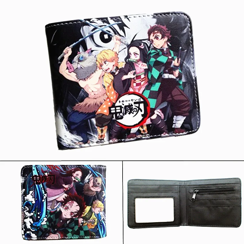 Аниме демон убийца Kimetsu no Yaiba кошелек из искусственной кожи короткие двойные фото держатель для карт слоев мальчиков девочек молния монета карман кожаный кошелек