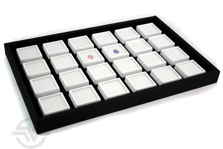 1pc Tray + 24pcs 4*4 Gem Boxes Diamond Case Gemstone Storage Box Stone