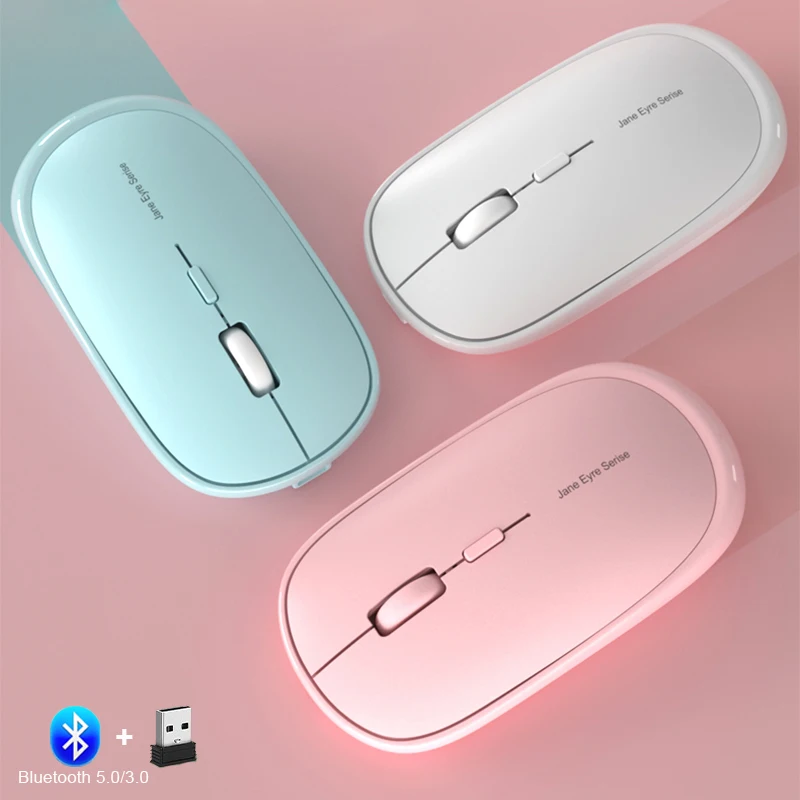 

Rechargeable Bluetooth Mouse iPad Wireless Mouse Pink for Mac Windows Android Silent Mice Wireless Three Modes for Office PC