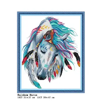 

Rainbow Horse Animal Pattern Count Cross Stitch DMC 11ct 14ct Canvas Needlework Embroidery Kit DIY Cross Stitch set Wholesale