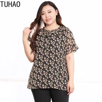 

TUHAO Plus Size 10XL 9XL 8XL Woman Chiffon Shirt BLOUSE Female Summer Loose Top Ruffles Casual Chiffon Blouses Elegant WM16
