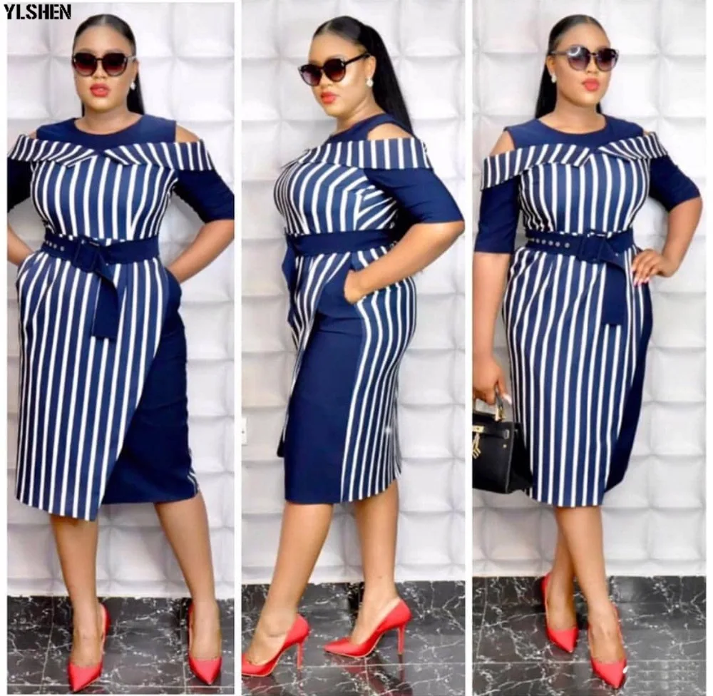 Stripe Print African Dresses for Women Dashiki Africa Dress African Clothes Bazin Ankara Dress Fashion Ladies African Clothing 01