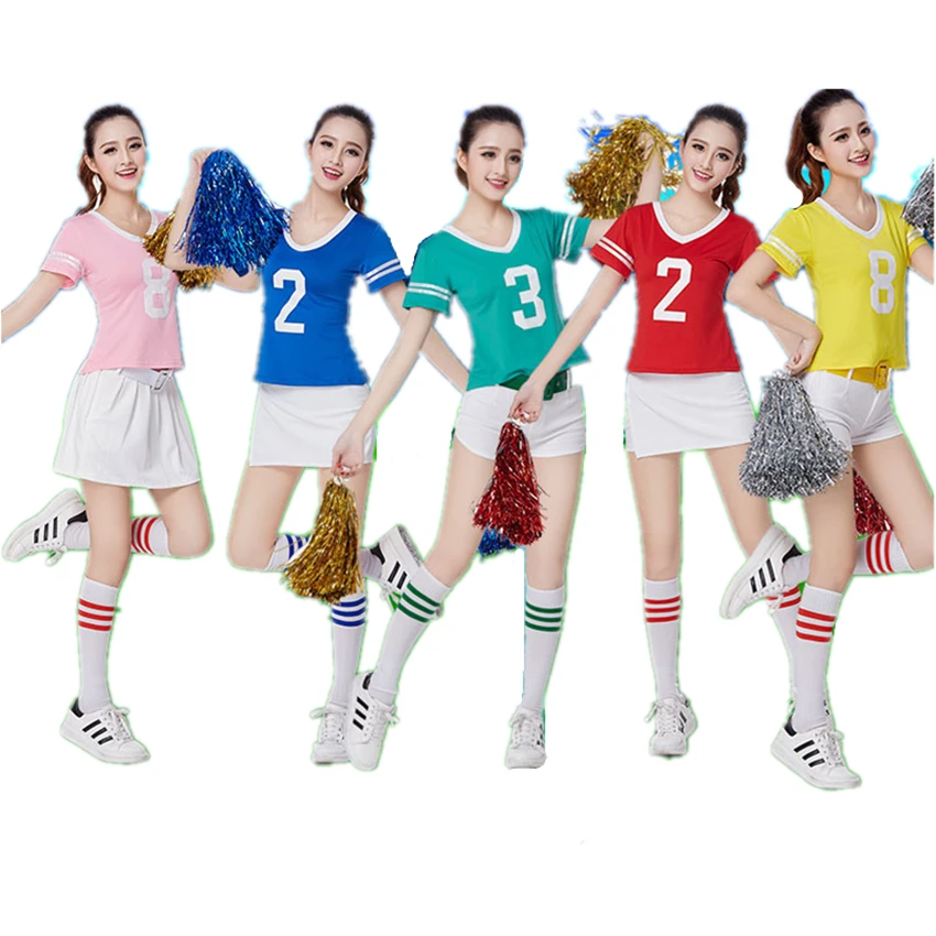 

New Girls Cheerleading Costumes Short Sleeve Sports Game Suits 6Colors Woman School Uniforms Top Skirts Set Students Teem Wear