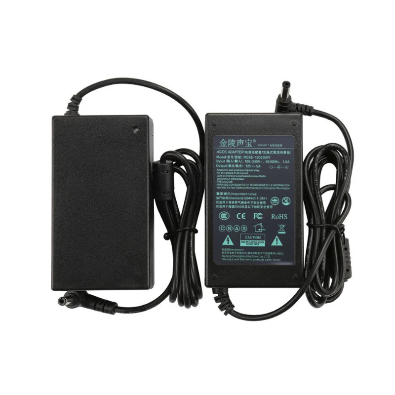

12V 5A Power Adapter for Led Strip AC DC Adaptor Power Supply for LCD Monitor 100V-240V 5.5X2.5MM