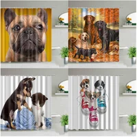 Animal Dog Shower Curtains 3D Printed Bathroom Decor Waterproof Polyester Cloth Children's Bath Curtain Washable With Hooks 1
