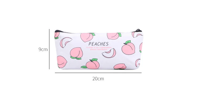 Kawaii Peach Pen Pencil Case Bag Canvas School Stationary Receive Black Tools Makeup Pouch Cosmetics
