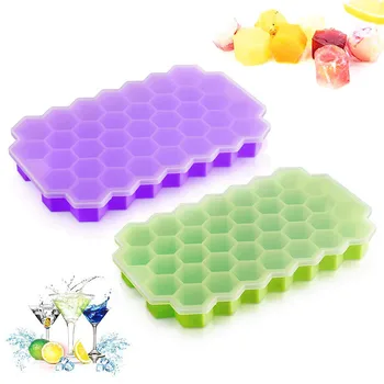 

BPA Free Honeycomb Ice Cube Tray 37 Cubes Silicone Ice Cube Maker Mold With Lids For Ice Cream Party Whiskey Cocktail Cold Drink