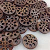 20 pcs Wood Sewing Button Scrapbooking Round Brown 4 Holes Snowflake Pattern 25mm(1") WB215 1