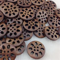 20 pcs Wood Sewing Button Scrapbooking Round Brown 4 Holes Snowflake Pattern 25mm(1") WB215 1