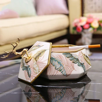

New Product European Creative Ceramic Ashtray with Lid Living Room Home Office and Other Multifunctional Storage Box Ashtray
