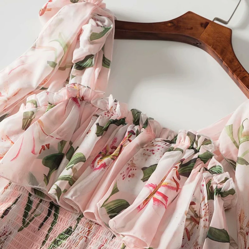 VERDEJULIAY Boho длинное платье макси весна лето мода бант Спагетти ремень Лилия Цветок Талия эластичное длинное платье с оборками