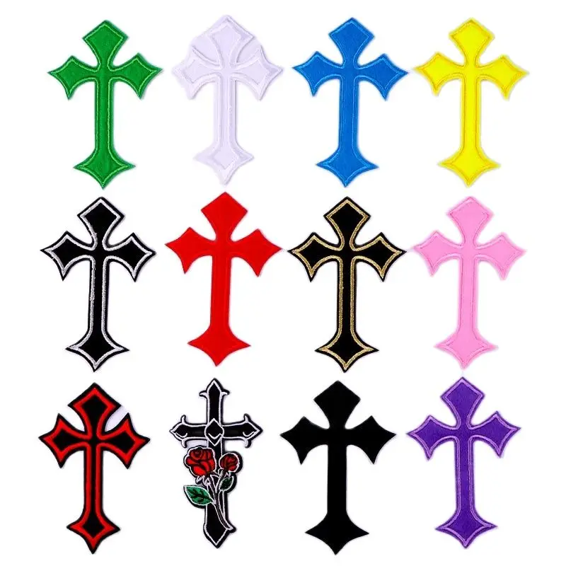 10PCS Cross Embroidered Patches For Clothing Iron On Sew On Hat Bag Patches  Jesus Colorful Cross Patch Stripes Applique DIY