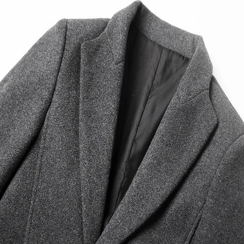 Мужское шерстяное пальто, осенне-зимнее шерстяное пальто средней длины, повседневная мужская шерстяная куртка серого/черного/винно-красного цвета