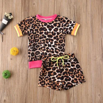 

Pudcoco Toddler Baby Girl Clothes Summer Leopard Print Short Sleeve T-Shirt Tops Short Pants 2Pcs Outfits Cotton Clothes Sunsuit