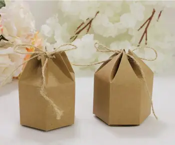 

50 pcs/set hexagon craft gift candy box Christmas Valentine's gift packaging paper box Kraft Paper package cardboard box lantern