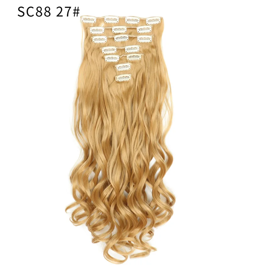 7 шт набор шиньонов длинные волнистые заколки в накладных стильных волосах Синтетические накладные волосы на заколках термостойкие накладные шиньоны - Цвет: #27